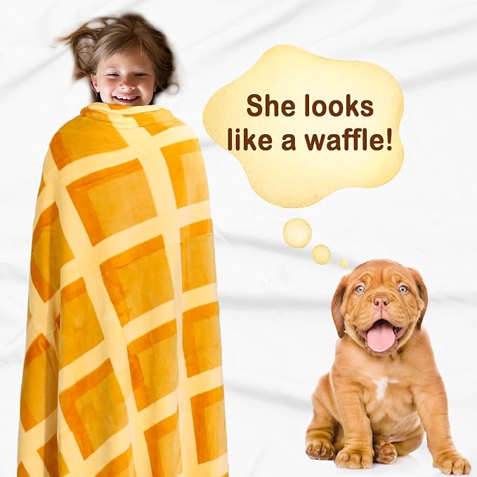 Bnuitland Waffle Funny Blanket, 300 GSM Double Sided Giant Realistic Super Soft Food Blanket, Novelty Tortilla Swaddle for Baby/Kids and Pets Wrap