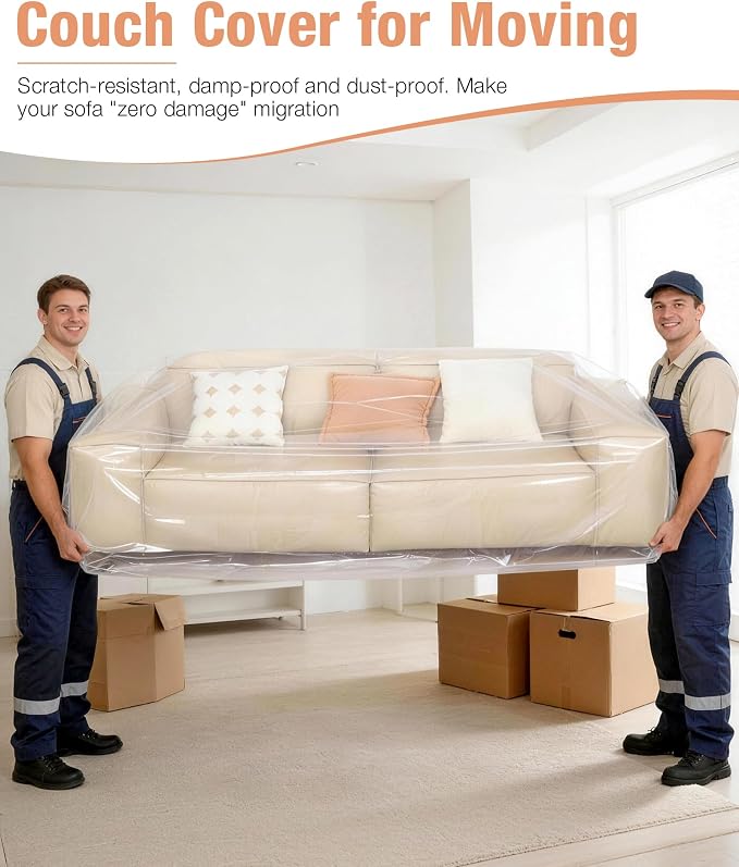 Magicheap Extra Thick 4mil Plastic Couch Cover, 84"H x 43"W x 84"D, Clear | Dust-Proof Sofa Cover for Sectional Couch Loveseat Furniture,Waterproof,Furniture Moving Bags for Moving Storage