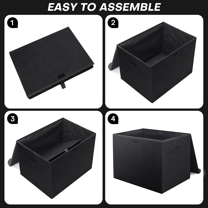 Large 42 Quarts Fabric Storage Bins with Lids [2-Pack] Linen Collapsible Foldable Storage Cubes, Closet Organizer Containers boxes with Handles for Home Office (16.7 x 12 x 12, Black)