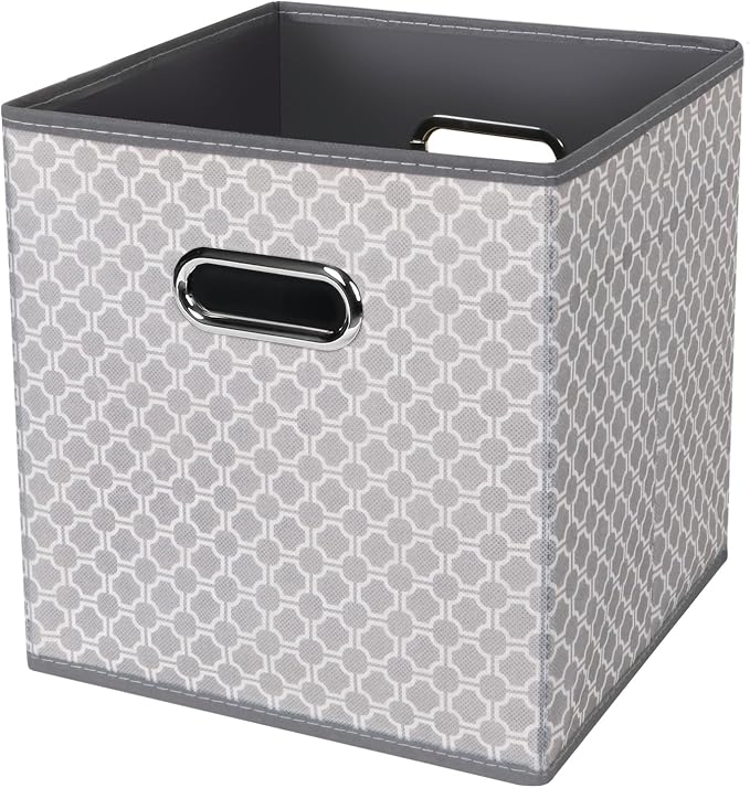 Black Foldable Storage Cubes Bins , Fabric Storage Box Cubes Organizer Baskets with Dual Handles for Home Organizer Grey Light