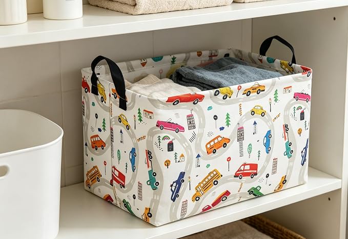 Essme Rectangular Basket,Car Storage Basket with Handles for Room Decor,Racing Storage Bin（Car）