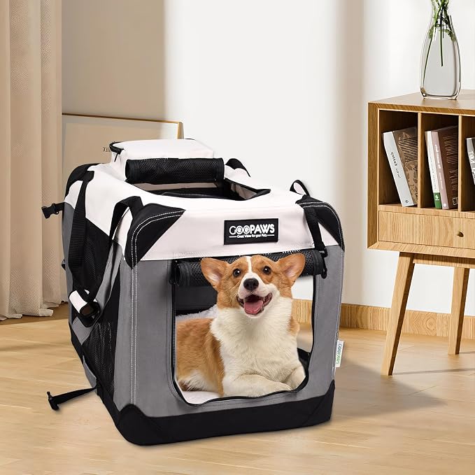 Jespet 3 Door Soft Dog Crates Kennel for Pets, Folding Travel Pet Carrier | 3 Mesh Doors 24'' Dog House, Large Pocket, Easy to Install, Steel Frame, Removable Crate Pad, For Indoor & Outdoor