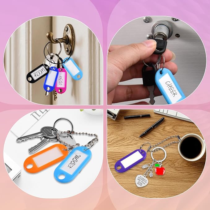 70 PCS Assorted Colors Plastic Key Tags with Labels with Ring and Label Window, Writeable Key Label Tags for USB Drive, Keys Identifiers for Name, Pets Id Tag, Small Luggage Tag