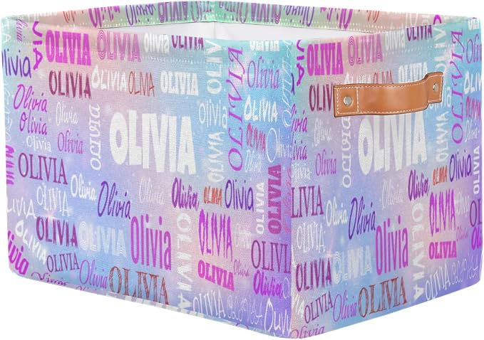 Personalized Name Storage Basket,Light Blue Purple Colorful Galaxy | Organizing Boys Girls Pets Toys Closet Shelf Clothes Books
