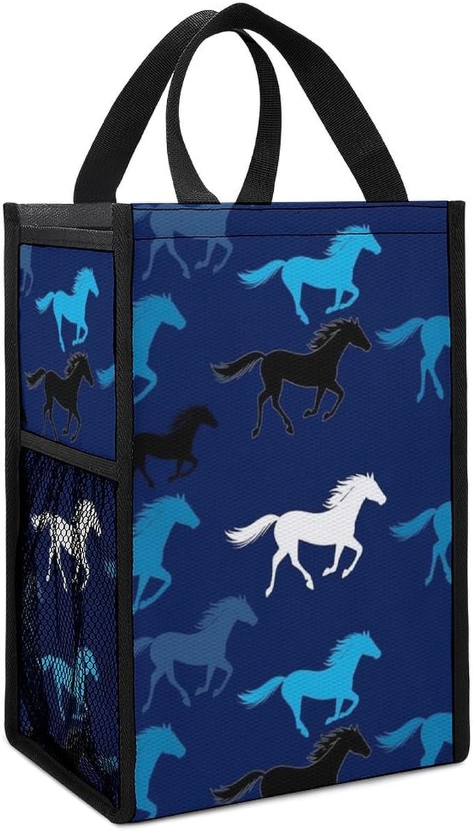 Reusable Insulated Lunch Bags Thermal Lunch Tote Bag Portable Travel Lunchbox Compatible with Sea Blue Camouflage Camo Horse Food Containers Bag