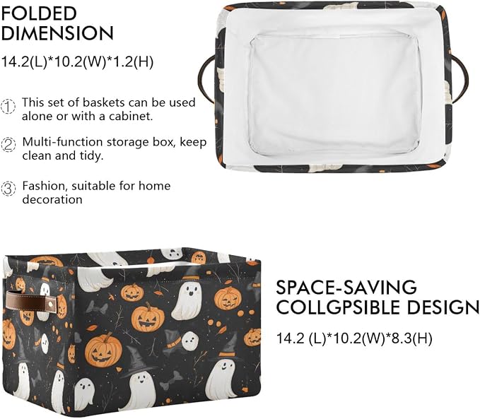 Kigai Storage Basket, Fabric Collapsible Closet Organizer Bin | Halloween Boo Pumpkins Waterproof Foldable Canvas Basket with Handles for Shelves, Nursery, Closet, Bedroom & Bathroom