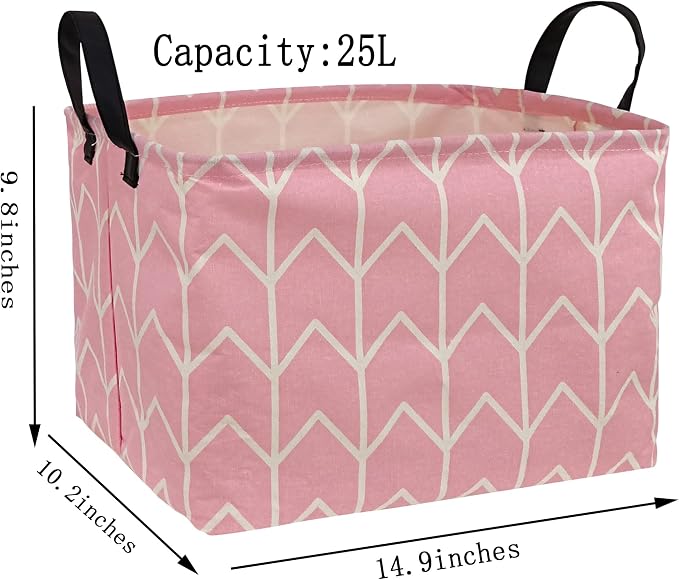 Baby Storage Basket Nursery Box Laundry Hamper Organization Bins for Toys and Clothes with Handles (Pink)