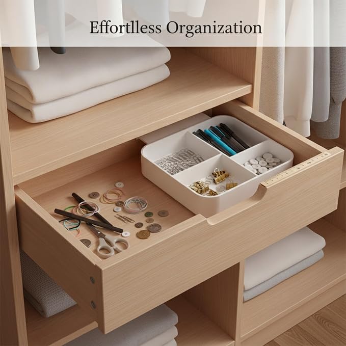 White PET Plastic Drawer Organizer Bin with Dividers for Office Desk and Kitchen Storage - Durable Small Item Separator (1 Piece)
