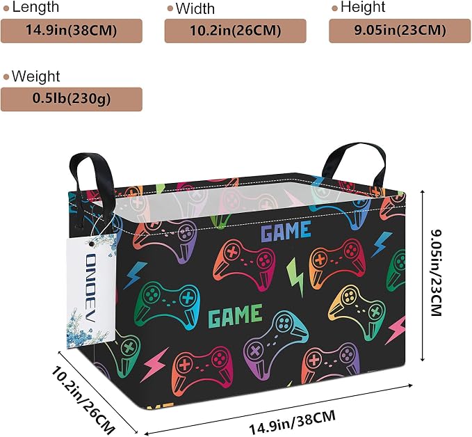 Rectangular Game Controller Storage Bin,Closet Organizer Basket | Waterproof fabric,reinforced handles,foldable bin holds apparel,gaming gear and daily belongings for teen‑boy bedrooms