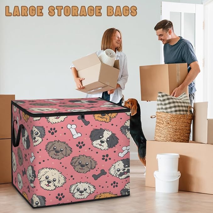 Cute Dog Large Storage Bags, Fabric Bed Storage Containers, Foldable Closet Organizers for Blanket, Clothing, Comforter, Bedding, Dog Paw