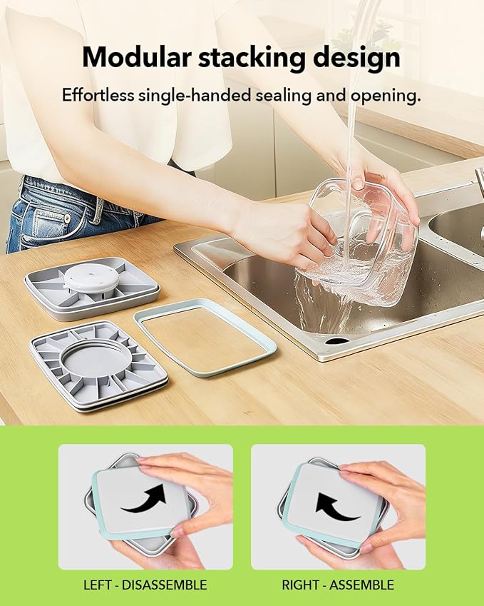 Airtight Food Storage with One-Touch Lid, (3 × 1.27 QT / 1.2 L) Stackable Durable PET for Sugar, Grains, Coffee Beans, and Baking Pantry Organization