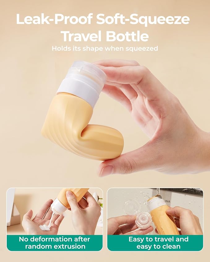 BAGSMART 18 Pack TSA Approved Travel Bottles for Toiletries, Leak Proof Silicone Travel Size Containers Bottles for Shampoo, Soft Pastel