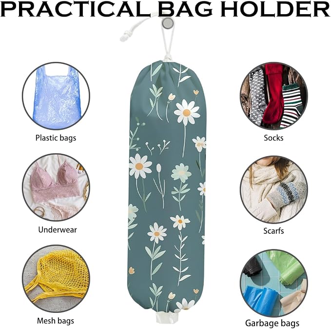 2Pcs Floral Plastic Bag Holder, Wall Mount Trash Bag Holder, Vintage Floral Reusable Grocery Bags Storage Dispenser for Home Kitchen Pantry Farmhouse, Flower Gifts for Women, 22.5x9 Inch