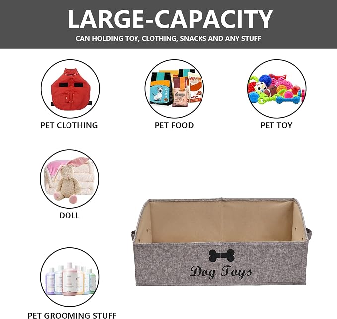 Morezi Dog Toy Box: Storage Basket for Organizing Pet Toys, Blankets & Accessories in Living Room, Playroom, Closet or Shelf - Snow Brown