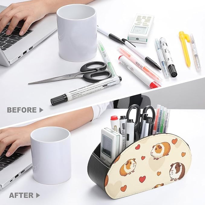 TV Remote Controllers Holder Cute Guinea Pig Pets Bedside Table Organizer | Desktop Storage Caddy Box, Cute Guinea Pig Pets, Pu Leather, 5 Compartments for Controller, Media Player
