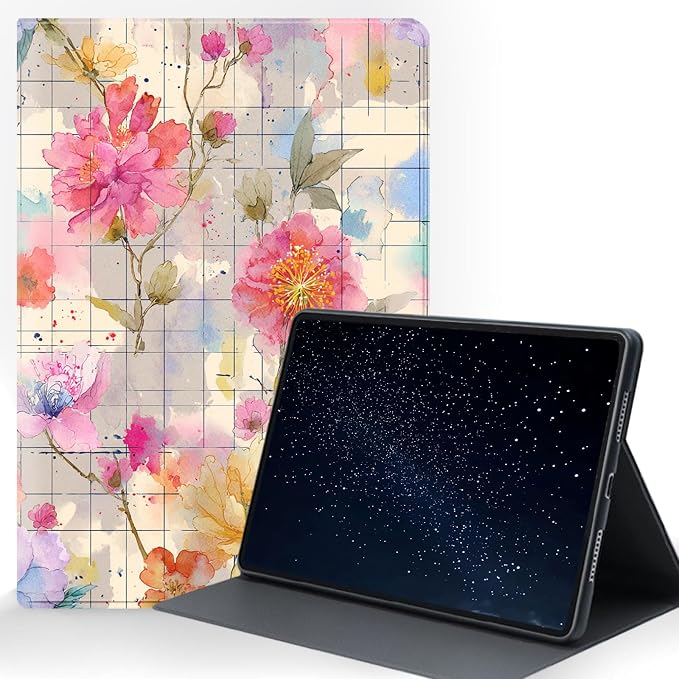 for Samsung Galaxy Tab A11 8.7 Inch 2025 (SM-X133/X135/X135F) Tablet Protective Cover with Adjustable Stand and Magnetic Auto Wake/Sleep,Watercolor Floral