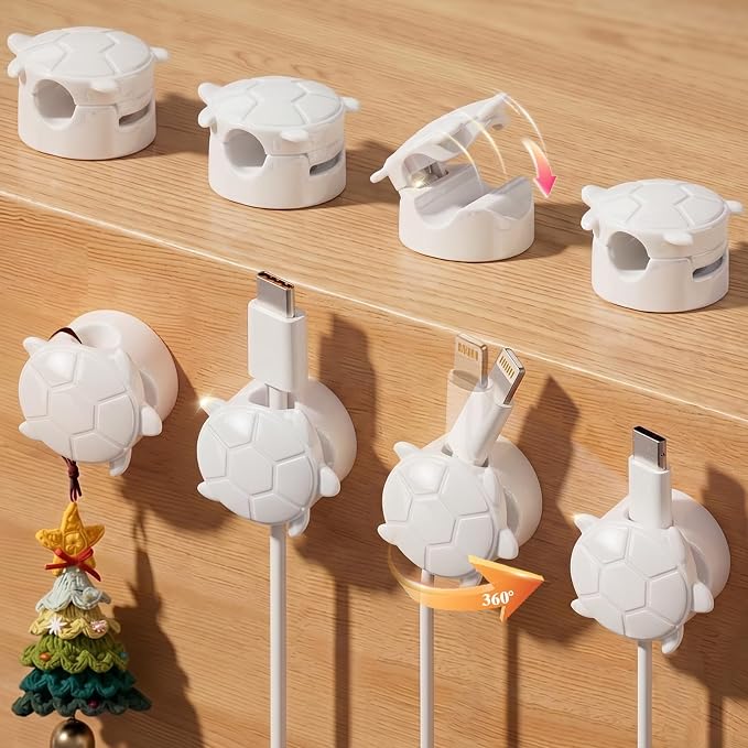 Rotatable Cable Clips, 8 Pack Cord Holder for Nightstand White | Self-Adhesive Cord Clips, Dorm Room Essentials, Cable Holder for Cords, Cord Management for Desk Office Car Wall