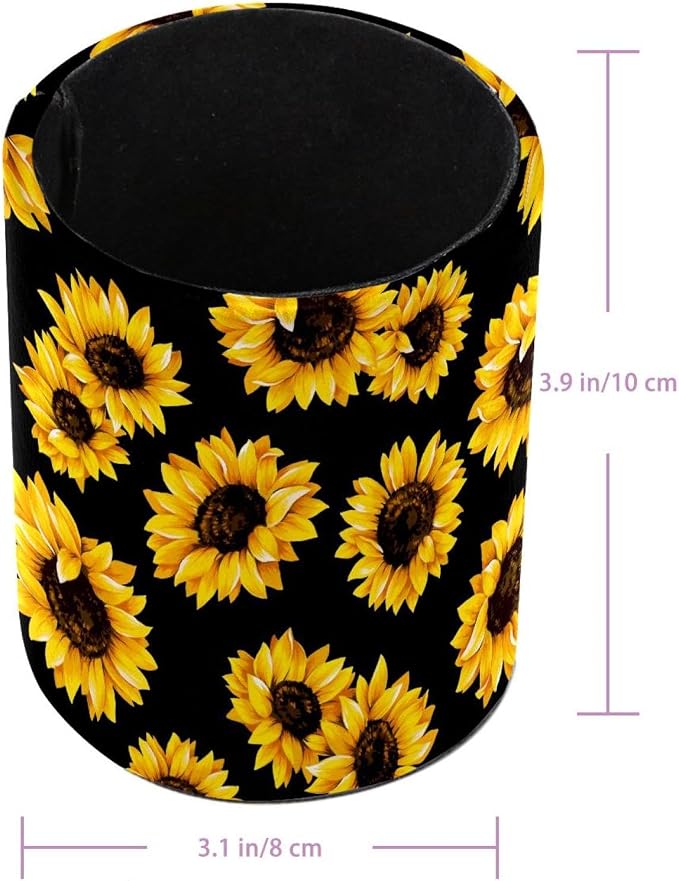 Pen Holder Pencil Holder for desk, Round Desktop Organizer Sunflower Black Pattern Pencil Cup for Office, School, Home and Stationary Supplies