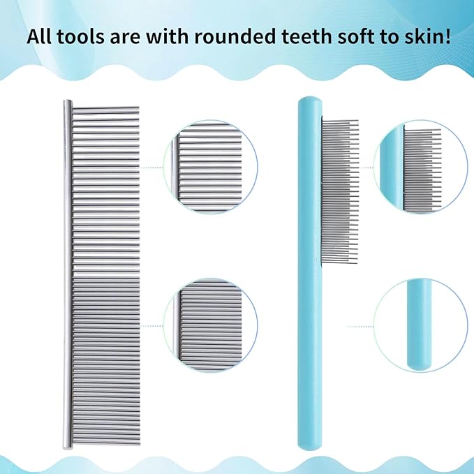 Gently Grooming Slicker Brush with Coated Tips for Long-Haired Dogs-Ergonomic Wooden Handle, Long Pins for Grooming Goldendoodles Poodles Blue