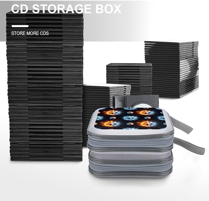 Heavy-Duty DVD Holder Binder Water Fire Flame Football Soccer Ball Sport, 40-Disc Capacity Hard Plastic Case, Portable Storage Wallet for Music Movies