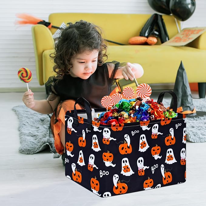 Pumpkin Pattern Storage Basket Gift Shelf Basket Storage Bin, Nursery Basket Organizer Box for With Handles for Room Deco