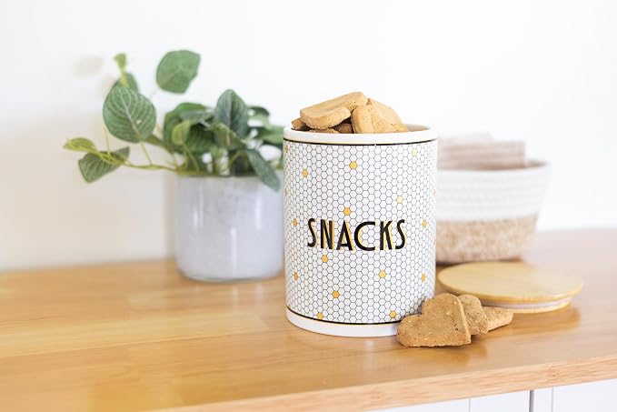 Pearhead Bistro Tile Ceramic Dog Treat Jar with Airtight Wooden Lid | 4 Cup / 32 oz, Cute Pet Treat Canister Keeps Dog Snacks Fresh – Durable, Easy-to-Clean Design, Kitchen Counter Décor