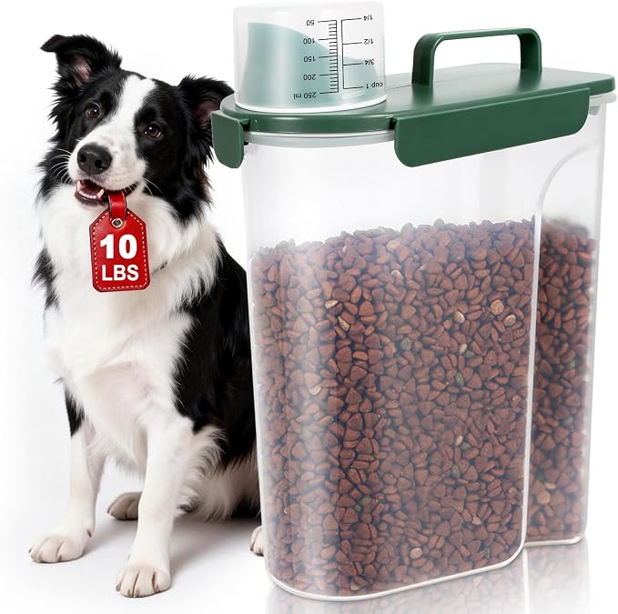 TBMax 10 Lbs Cat Dog Food Storage Container, 2026 Upgraded Large Pouring Container for Pet Food Storage, Bird Seed Dispenser, Portable Travel Kibble Holder -Dark Green