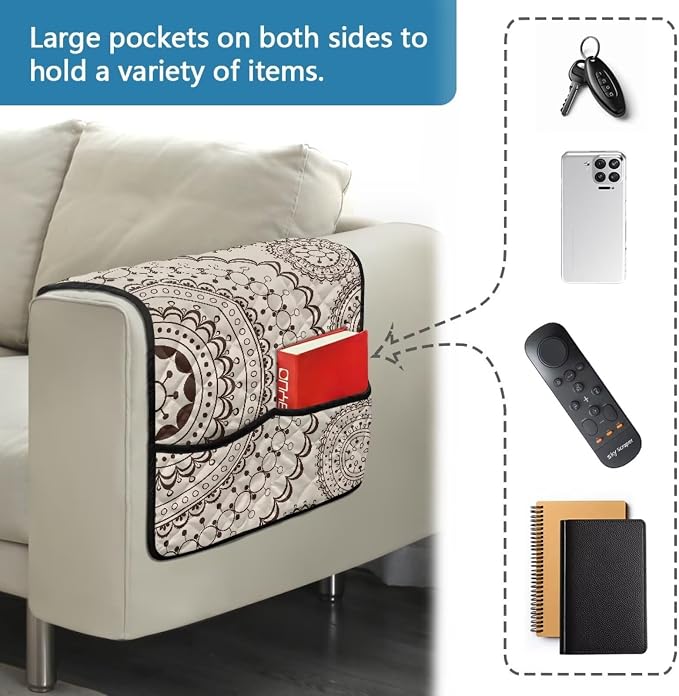 Mandala Stretch Armrest Cover Couch Arm Covers Washable Sofa Chair Arm Covers with 2 Pockets Furniture Protector Armchair Slipcovers for Recliner Home Decor Sofa Arms Rest Cover