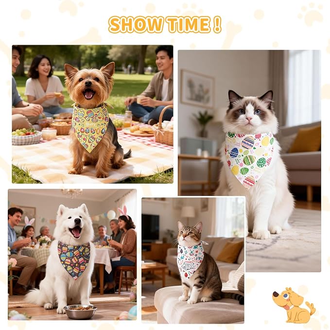 2 Pack Easter Dog Bandanas, Holiday Bandana Scarf for Small Medium Large Dogs, Adjustable Triangle Bibs Scarves, Washable Pet Scarves for Dogs Cats Gifts