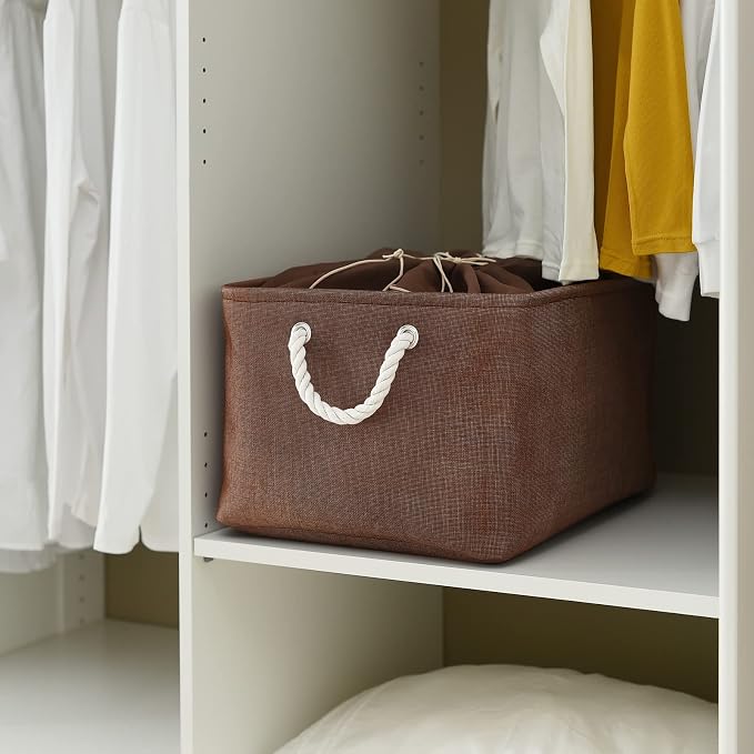 Organization and Storage Basket for Organizing - 17x14x10 inch 3 Pack Fabric Storage Cubes, Collapsible Storage Bins for Shelves Closet Organizer Toy Gift Cloth (Brown)