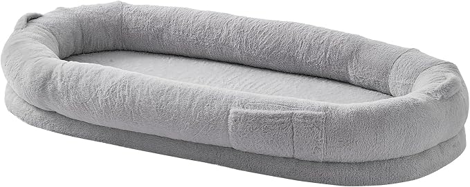 VEVOR Human Dog Bed, 67.7"x35"x9.8" Human Dog Bed for Adult People, Large Size Beds with Washable Faux Rabbit Fur Cover, Egg Orthopedic Foam, Storage Pocket, Bean Beds for You and Pet, Light Grey