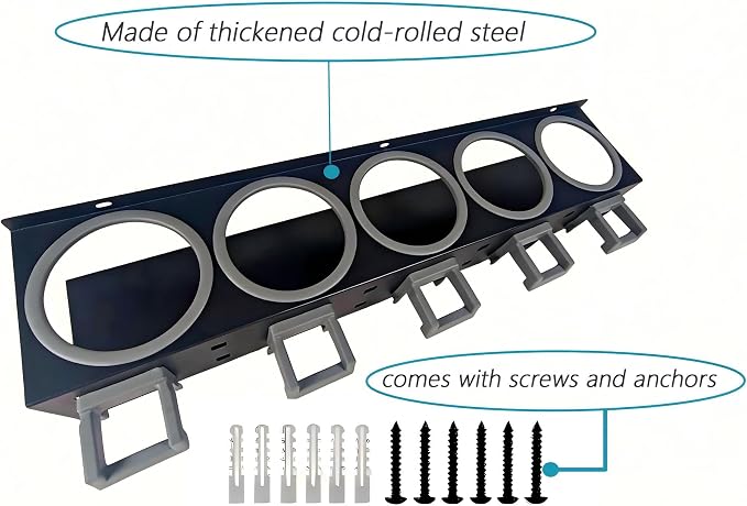 2-Pack Spray Bottle Organizer - 5 Can Holes + 5 Hooks, Wall-Mounted Multi-Functional Organizer Suitable for Car Detailing, Garage, Kitchen, Bathroom