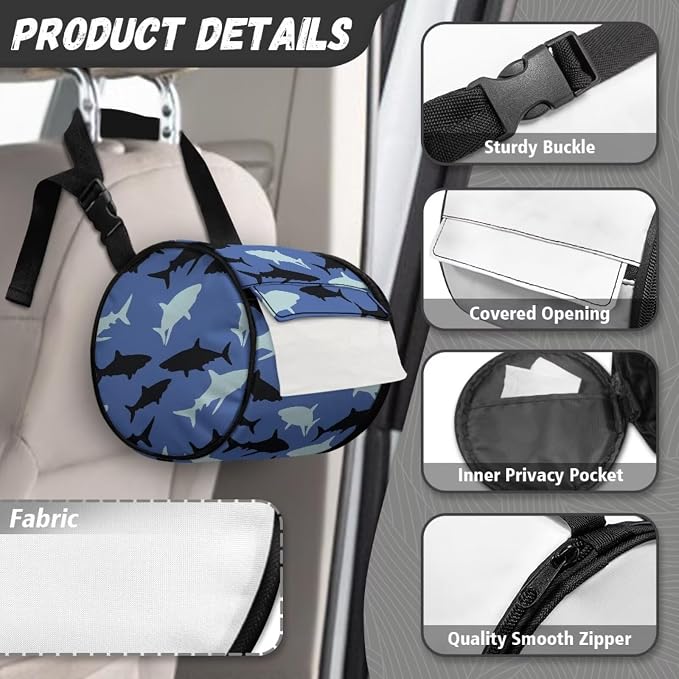 Sharks Paper Towel Holder Water Resistant Tissue Dispenser with Adjustable Strap,Versatile Cylinder Hanging Toilet Paper Roll Holder for Kitchen,Bathroom,Car Seat,Camping