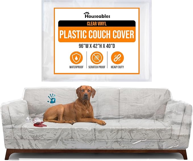 Plastic Couch Cover, Plastic Couch Covers for Pets, Sofa Protector, 96"x40" | Houseables Clear Vinyl Slipcover, Furniture Protectors For Cats, Dogs, Waterproof, Pet Pee Urine Proof, Scratch, Heavy Duty
