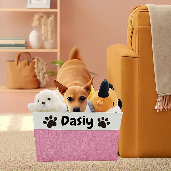 Large Personalized Dog Toy Basket Custom Dog Toy Box Foldable Dog Gift with Pet's Name for Dog Chew Toys, Clothing,Stuff