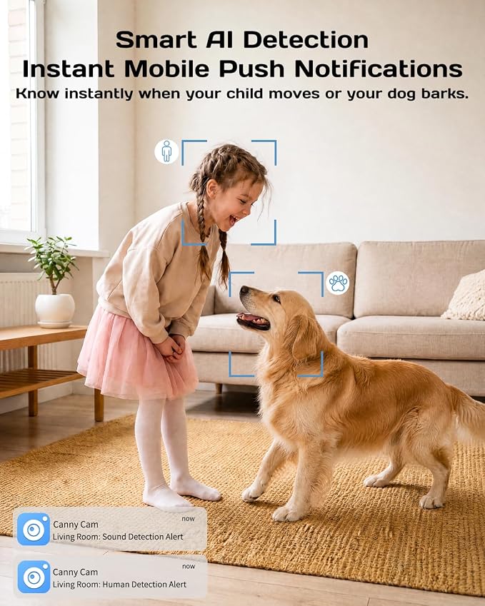 VIMTAG 2.5K 4MP Pan/Tilt Indoor Camera for Pet/Dog/Cat/Baby/Nanny/Home Security with Phone APP, Motion Tracking, Night Vision, 2-Way Audio, AI Detection, 5G/2.4GHz WiFi, Cloud & SD Card, Works w/Alexa