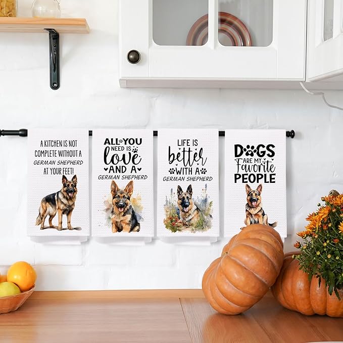 SPBL&L German Shepherd Dog Kitchen Towels Set of 4, German Shepherd Gifts for Women,German Shepherd Decor Tea Dish Towels for Kitchen,German Shepherd Decorative Hand Towels for Bathroom,16x24 Inches