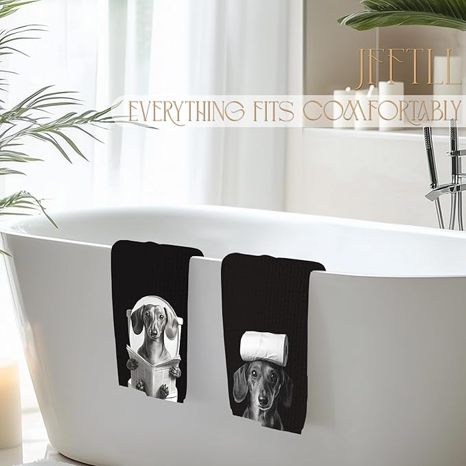 Dachshund Gifts Bathroom Hand Towels, Weiner Dog Gifts for Women Hand Towels for Bathroom, Gifts for Dachshund Lovers, Weiner Dog Decor, 16x24 Inch Set of 2（Black）