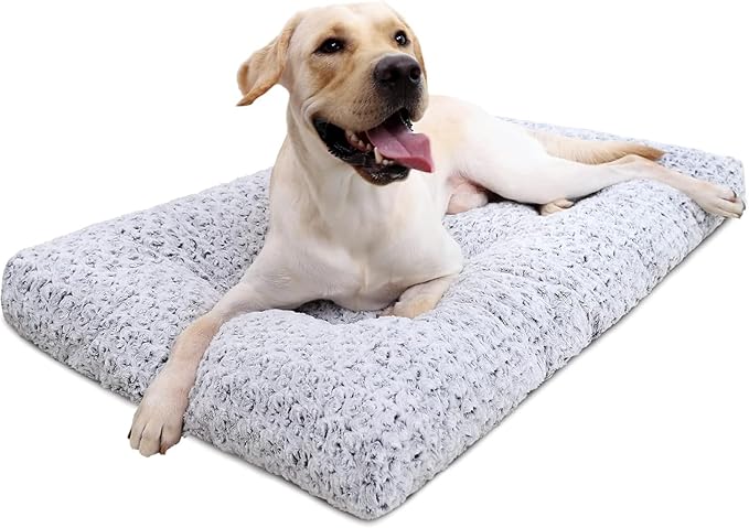KSIIA Washable Dog Beds Large Sized Dog Crate Bed Plush Mat 41"x27" Gray | Deluxe Plush Comfy Kennel Pad, Anti-Slip Bottom,Deep Sleeping Mat for Large Dogs,Machine Washable for Easy Cleaning