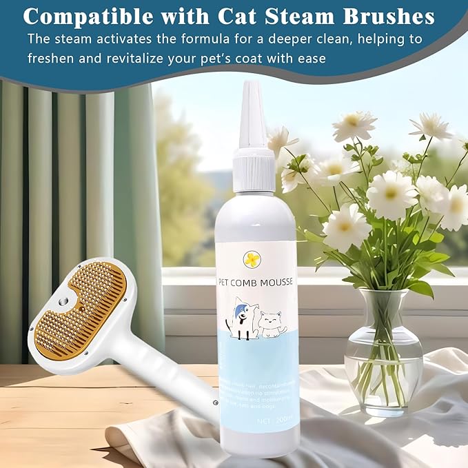 Pet Steam Brush for Dog & Cat – 3-in-1 Spray Hair Removal for Grooming, Softens Fur & Reduces Static 2*Shampoo(Steam Brush not Included)