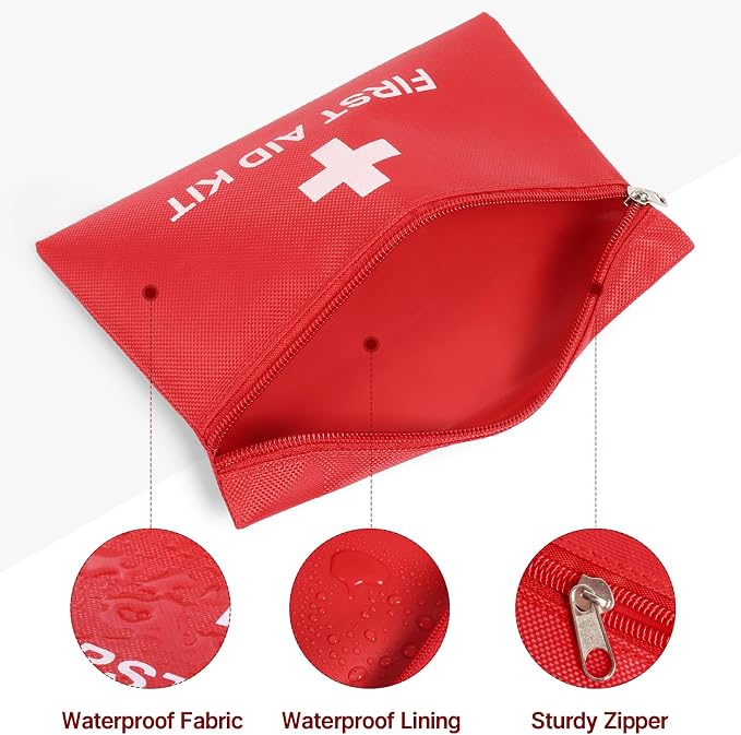 Empty Mini First Aid Kit Bag Portable Waterproof Small First Aid Pouch for Emergency Supplies Travel Home Car (Red, Pack of 10)