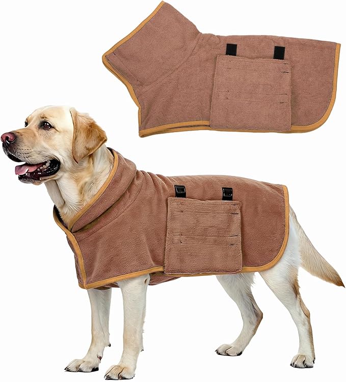Dog Drying Coat, Dog Robes for After Bath Bathrobe Super Absorbent Towel Soft Adjustable, (XS, Brown), Intended for Fast Drying Warm Keeping Pet Cats Kitten Puppies