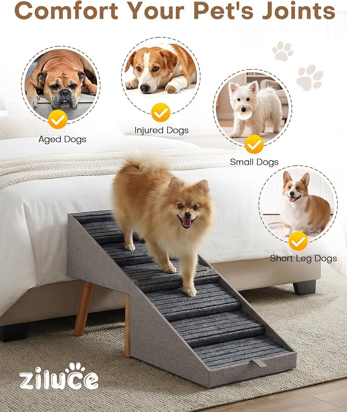 Split Ottoman Dog Ramp for Bed and Couch, 21.06" H Non Slip Dog Stairs for Small Medium Large Dogs Cats Puppies Joint Support, 2 in 1 Foldable Wooden Pet Steps for Senior/Injured Dogs, Space Saving