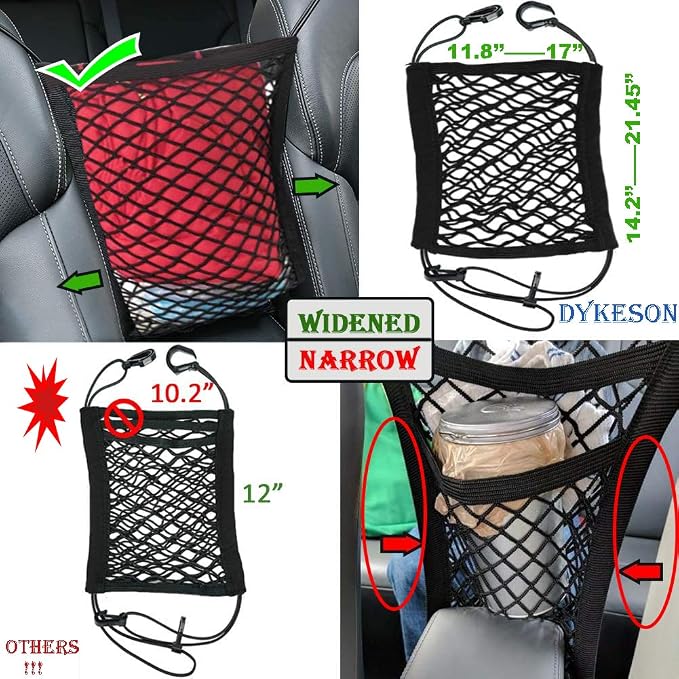 DYKESON Pet Barrier Dog Car Net Barrier with Auto Safety Mesh Organizer Baby Stretchable Storage Bag Universal for Cars, SUVs -Easy Install,Safer to Drive with Pets and Children, 2 Layer | Upgraded Pet Barrier With Stretchable Storage Bag Pouch，Auto Ba...