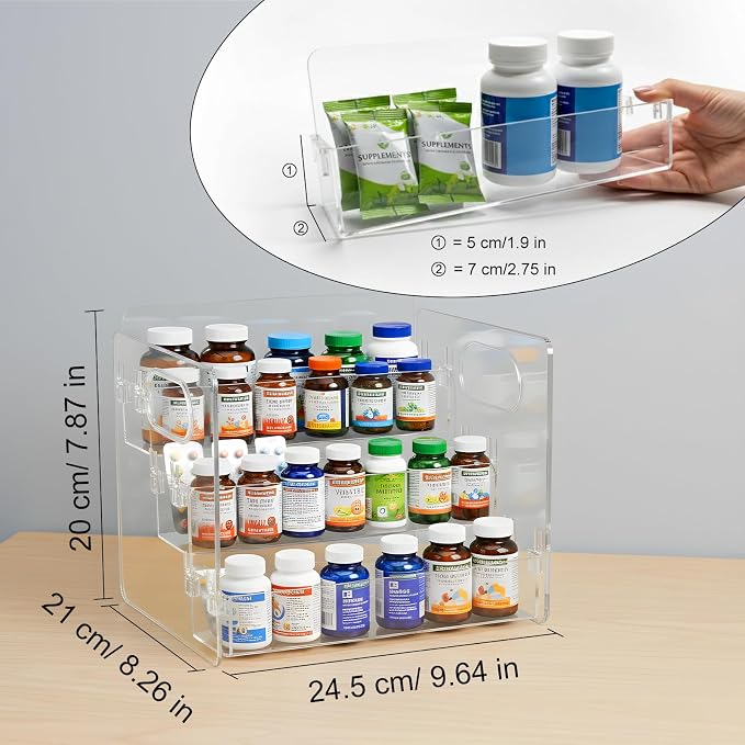 3-Tier Vitamin Storage Organizer, Organizer For Vitamin Bottles And Medicine Bottle, Vitamin Bottle Organizer For Countertop, Bathroom Cabinet Storage Items Are Clearly Visible (2item)