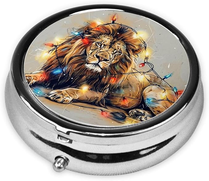 Lion Pet Light Portable Pill Organizer | 3 Compartment, With Mirror, For Men Women, For Daily Supplements, Vitamins, Fish Oil, Jewelry, Candy, Travel