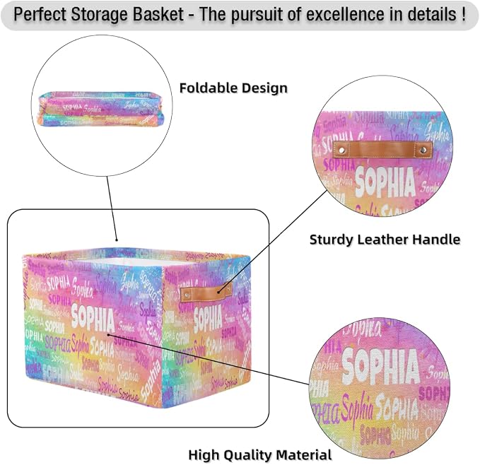 Custom Rectangle Storage Basket for Rooms, Watercolor Colorful Pink | Organizing Boys Girls Pets Toys Closet Shelf Clothes Books