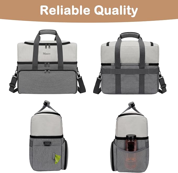 Mancro Dual Layers Dog Travel Bag, Dog Mom Gifts, Road Trip Essentials | Pet Travel Bags with 2 Extra Large Food Containers, 2 Collapsible Dog Bowls, Multi-Pockets Tote Organizer for Pet Supplies