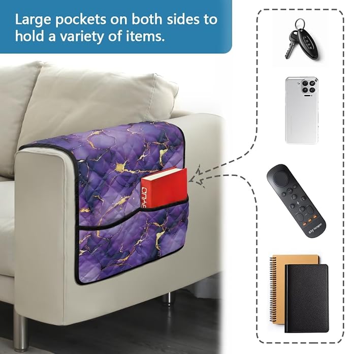 Purple Marble Sofa Armrest Cover Anti-Stain Dustproof Armchair Slipcovers Sofa Arm Cover, Removable Washable Stretch Armchair Slipcovers Universal Stylish Couch Covers