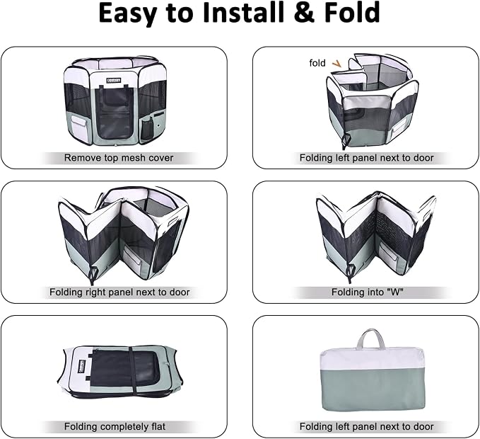 Jespet Soft Dog Playpen, Portable Pet Exercise Pen Kennel with Carry Bag | 2-Door, Easy to Fold, Ground Stakes, Zipper Locks, Large Storage Pocket, Washable Top Mesh Cover & Bottom Cover